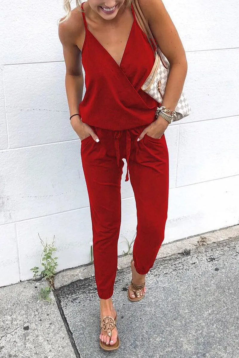 Stunncal Lace-Up Backless Camisole Jumpsuit