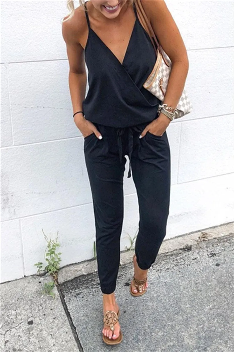 Stunncal Lace-Up Backless Camisole Jumpsuit