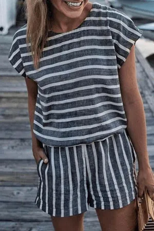 Stunncal Striped Short Romper
