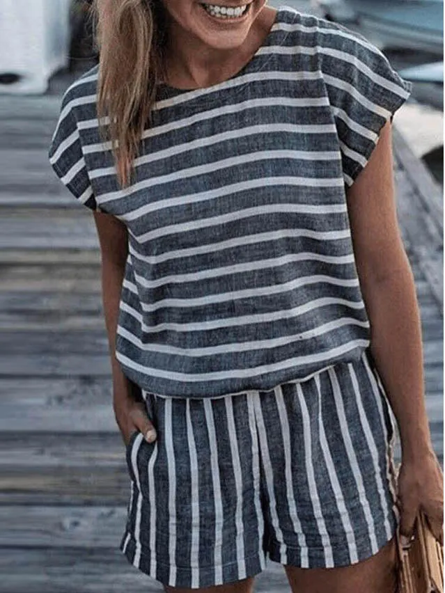 Stunncal Striped Short Romper