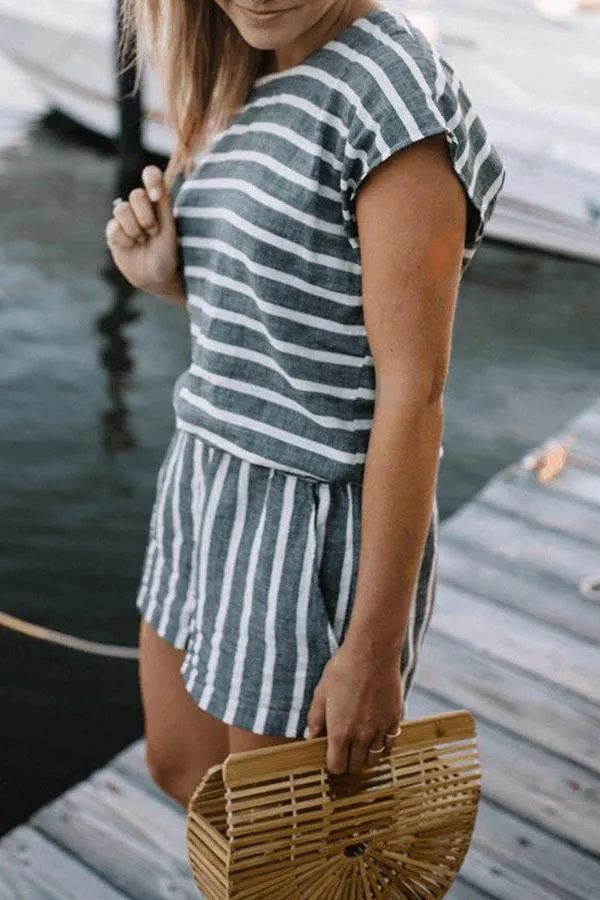 Stunncal Striped Short Romper
