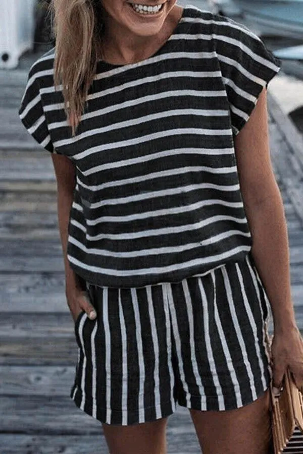 Stunncal Striped Short Romper