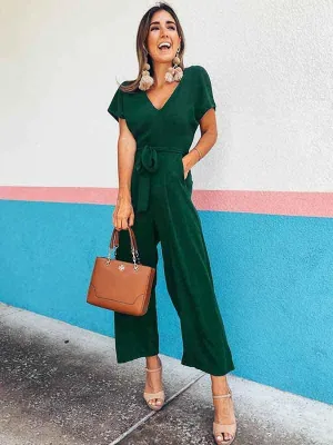 Stunncal V Neck Lace-up Jumpsuit