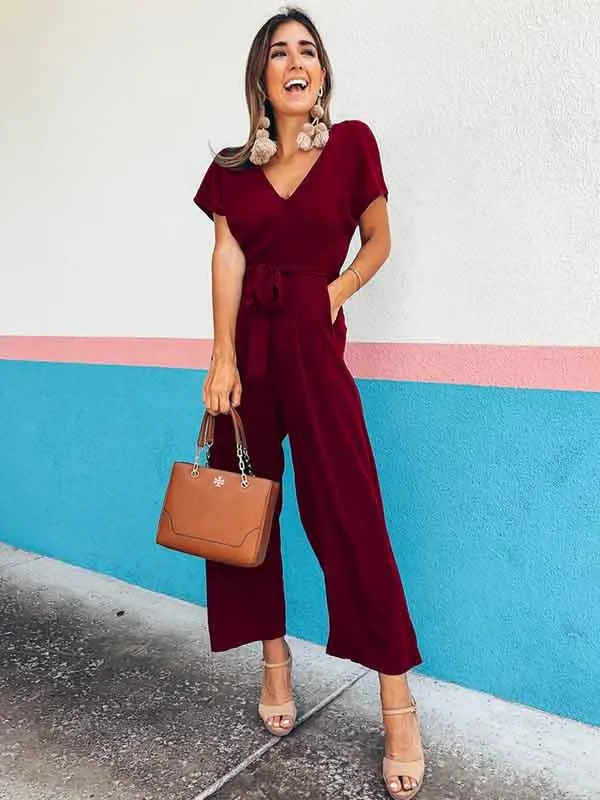 Stunncal V Neck Lace-up Jumpsuit