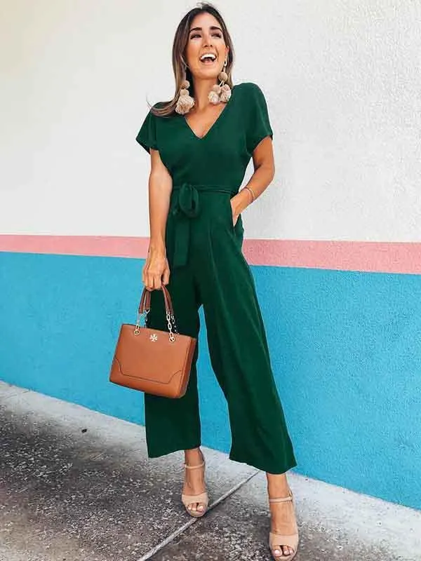 Stunncal V Neck Lace-up Jumpsuit