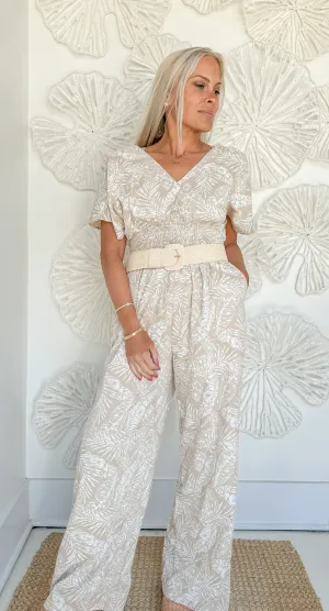 Taupe Palm Print Jumpsuit