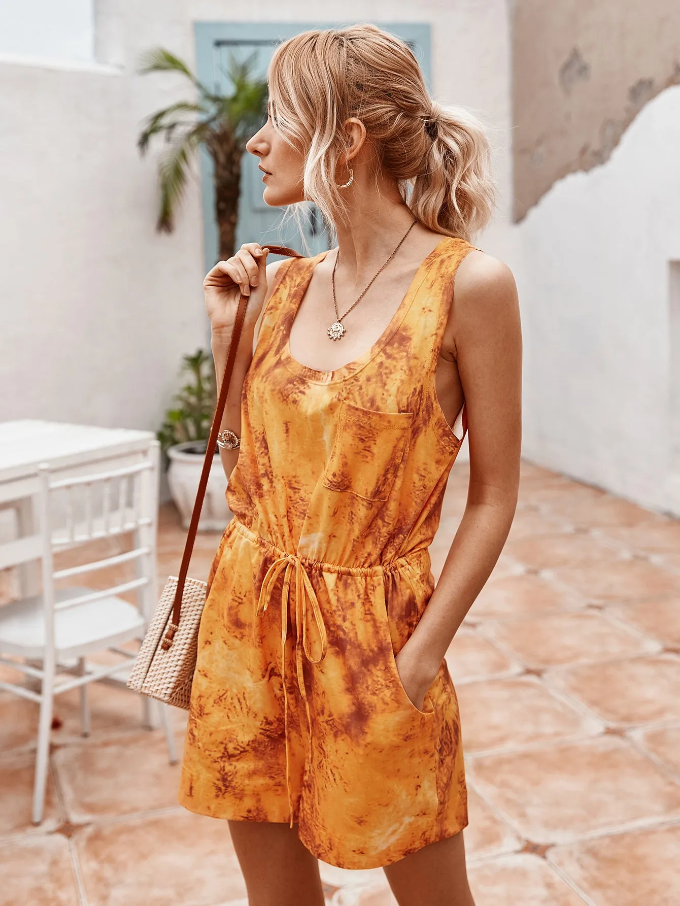 Tie Dye Lace-up Jumpsuit Rompers Loungewear