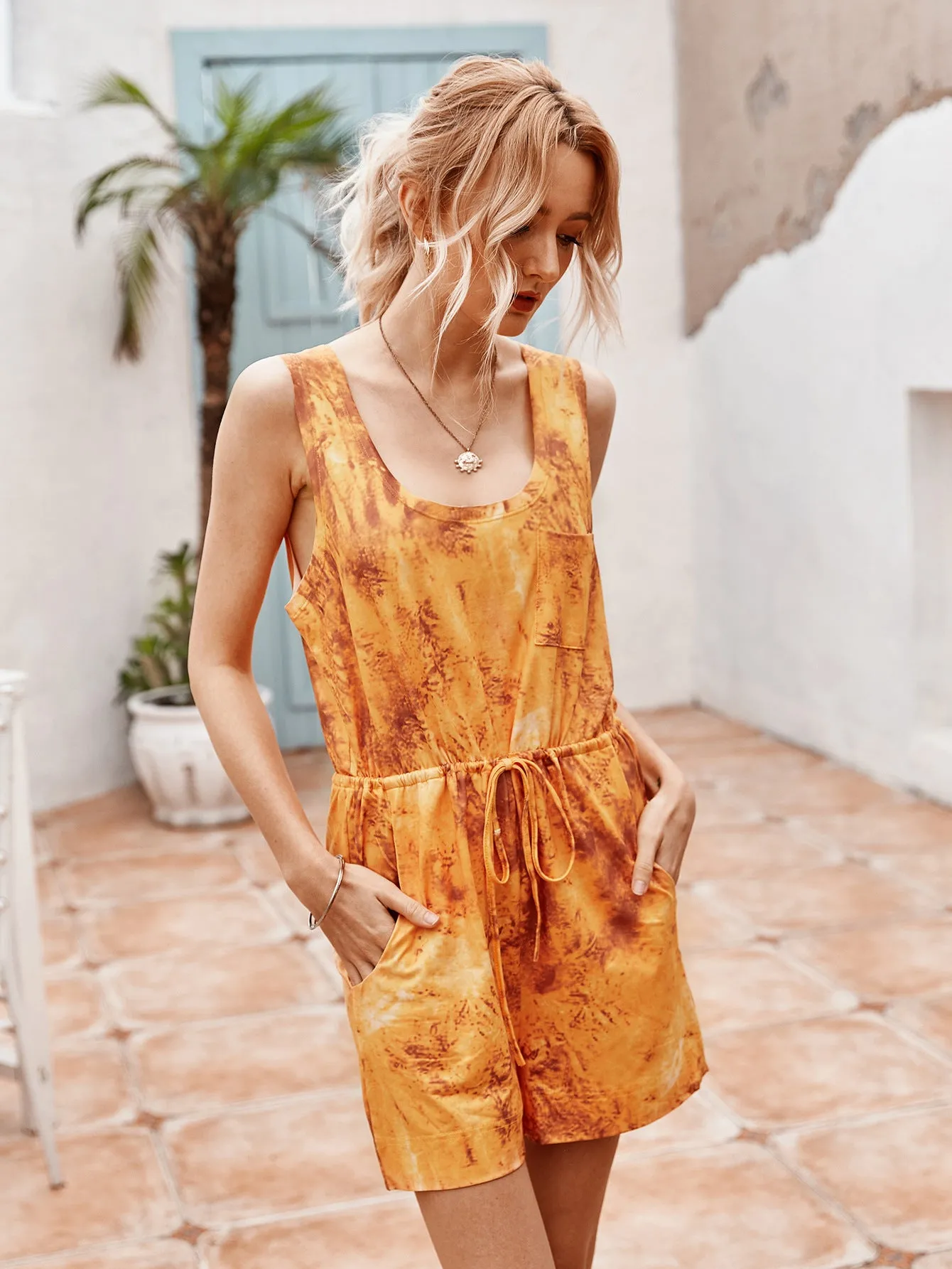 Tie Dye Lace-up Jumpsuit Rompers Loungewear