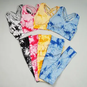 Tie-Dye Seamless Yoga Set for Women - Two-Piece Gym Workout Clothing Set