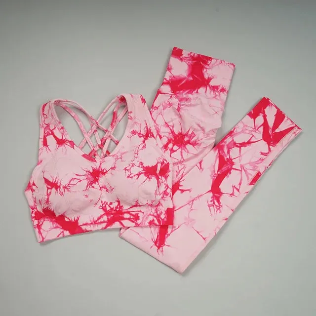 Tie-Dye Seamless Yoga Set for Women - Two-Piece Gym Workout Clothing Set