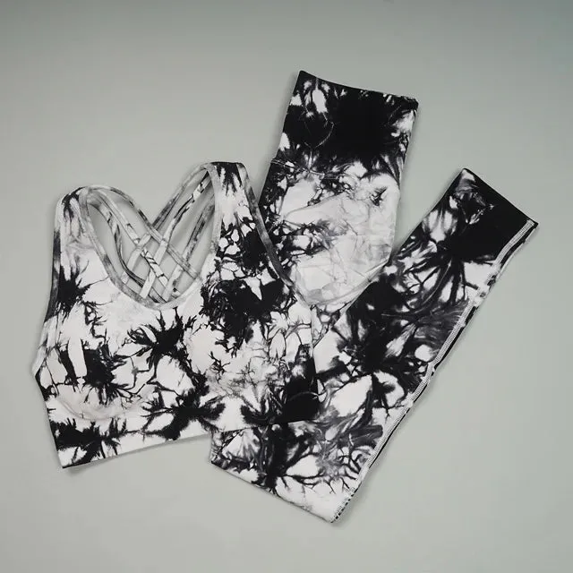 Tie-Dye Seamless Yoga Set for Women - Two-Piece Gym Workout Clothing Set