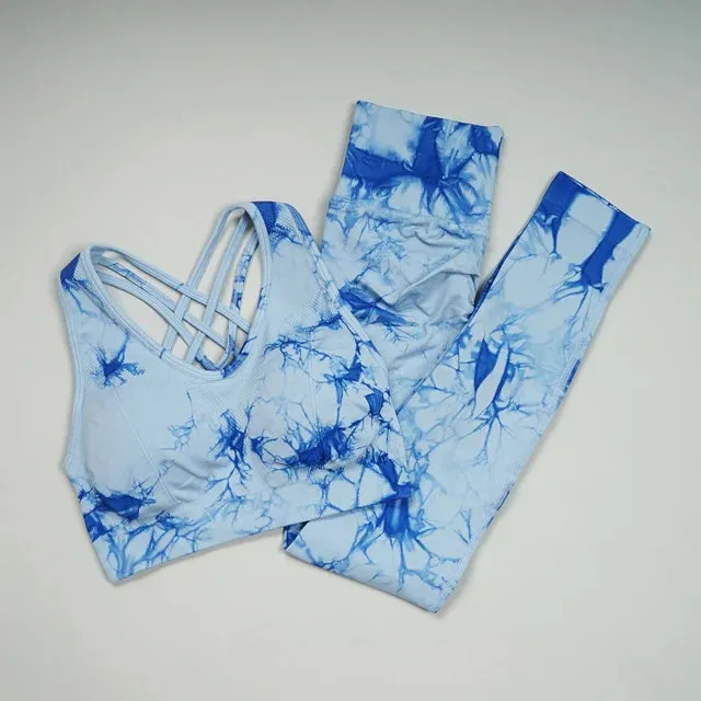 Tie-Dye Seamless Yoga Set for Women - Two-Piece Gym Workout Clothing Set