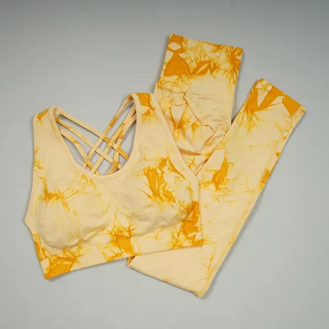 Tie-Dye Seamless Yoga Set for Women - Two-Piece Gym Workout Clothing Set