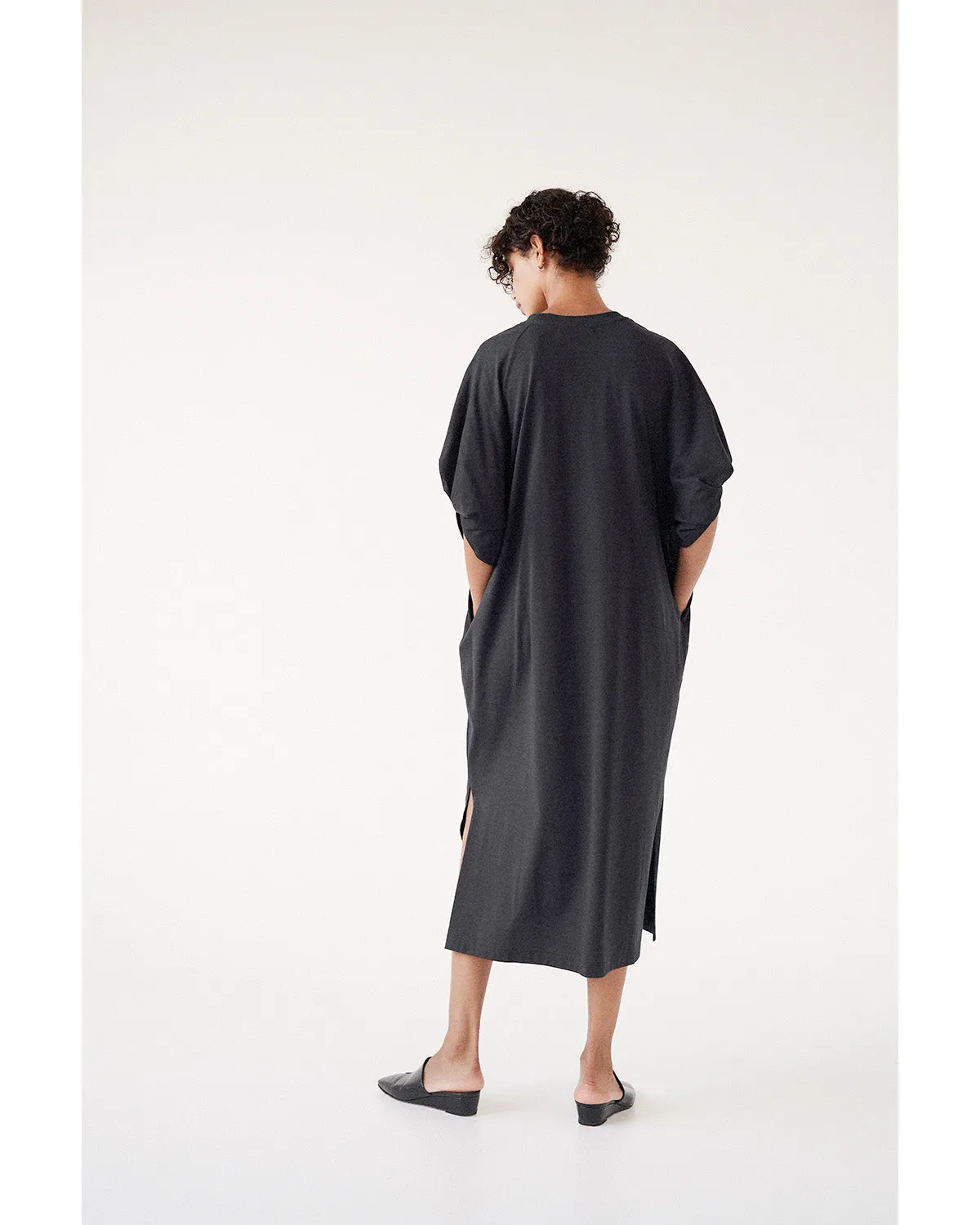 Twisted Sleeve Tee Dress in Black
