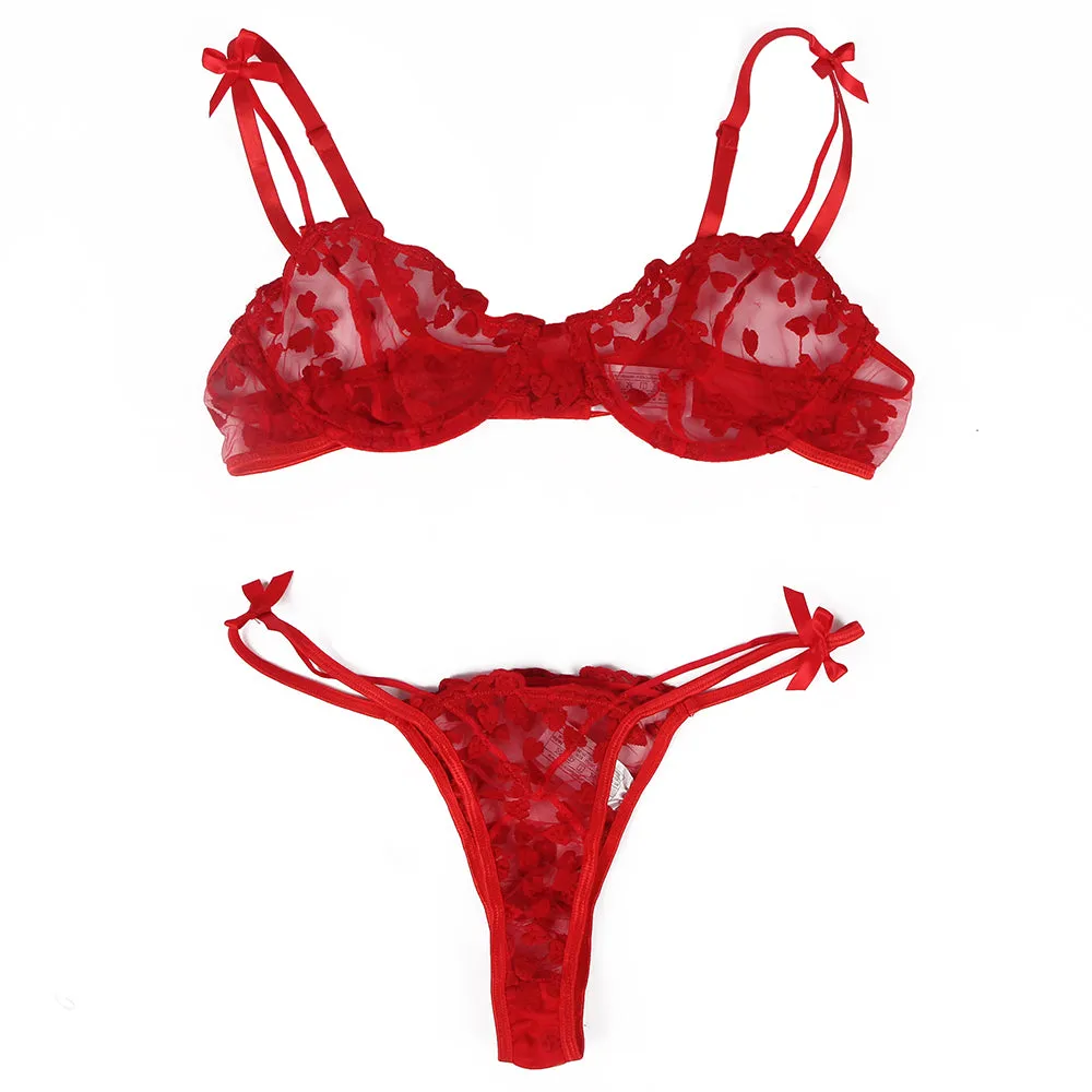 Underwire Mesh Flower Patterns Bra Set Egypt