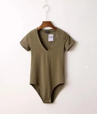 V-Neck Bodysuit  Women Jumpsuit  Short Sleeved