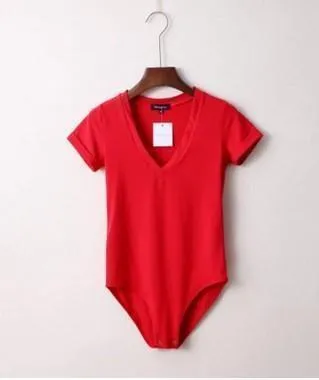 V-Neck Bodysuit  Women Jumpsuit  Short Sleeved
