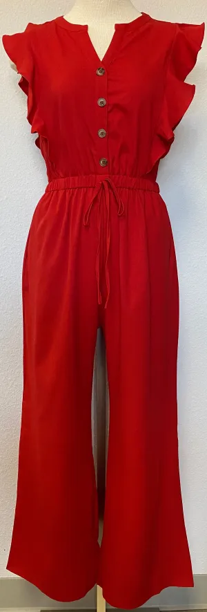 V-NECK RUFFLE JUMPSUIT