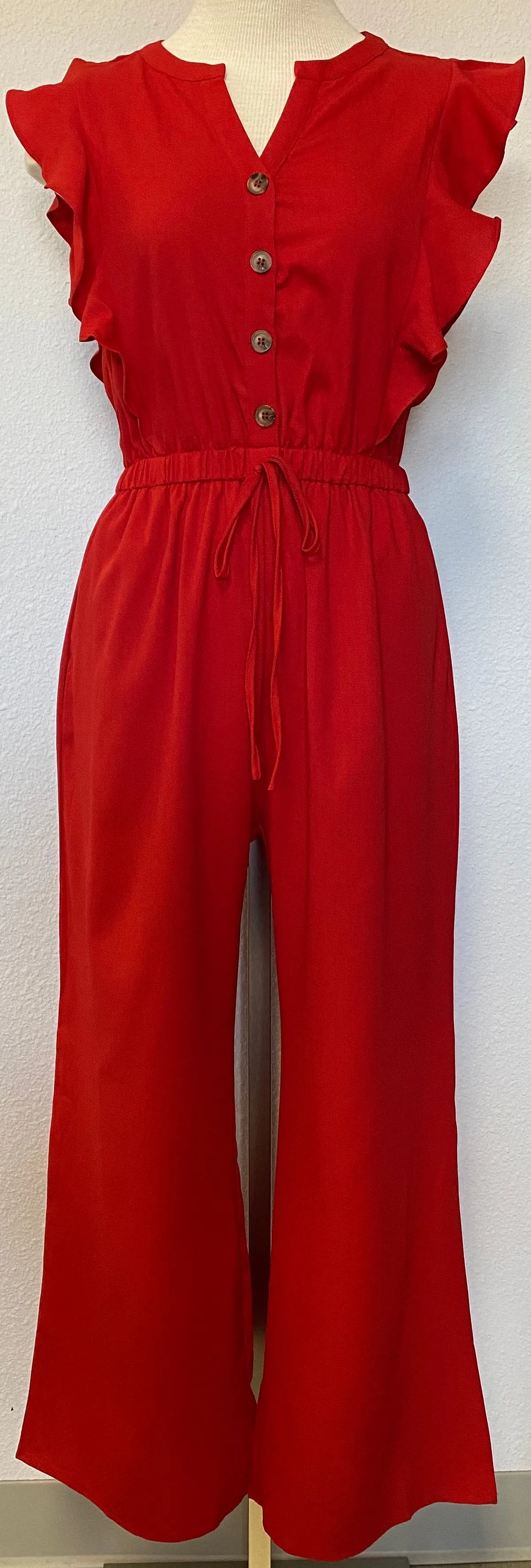 V-NECK RUFFLE JUMPSUIT