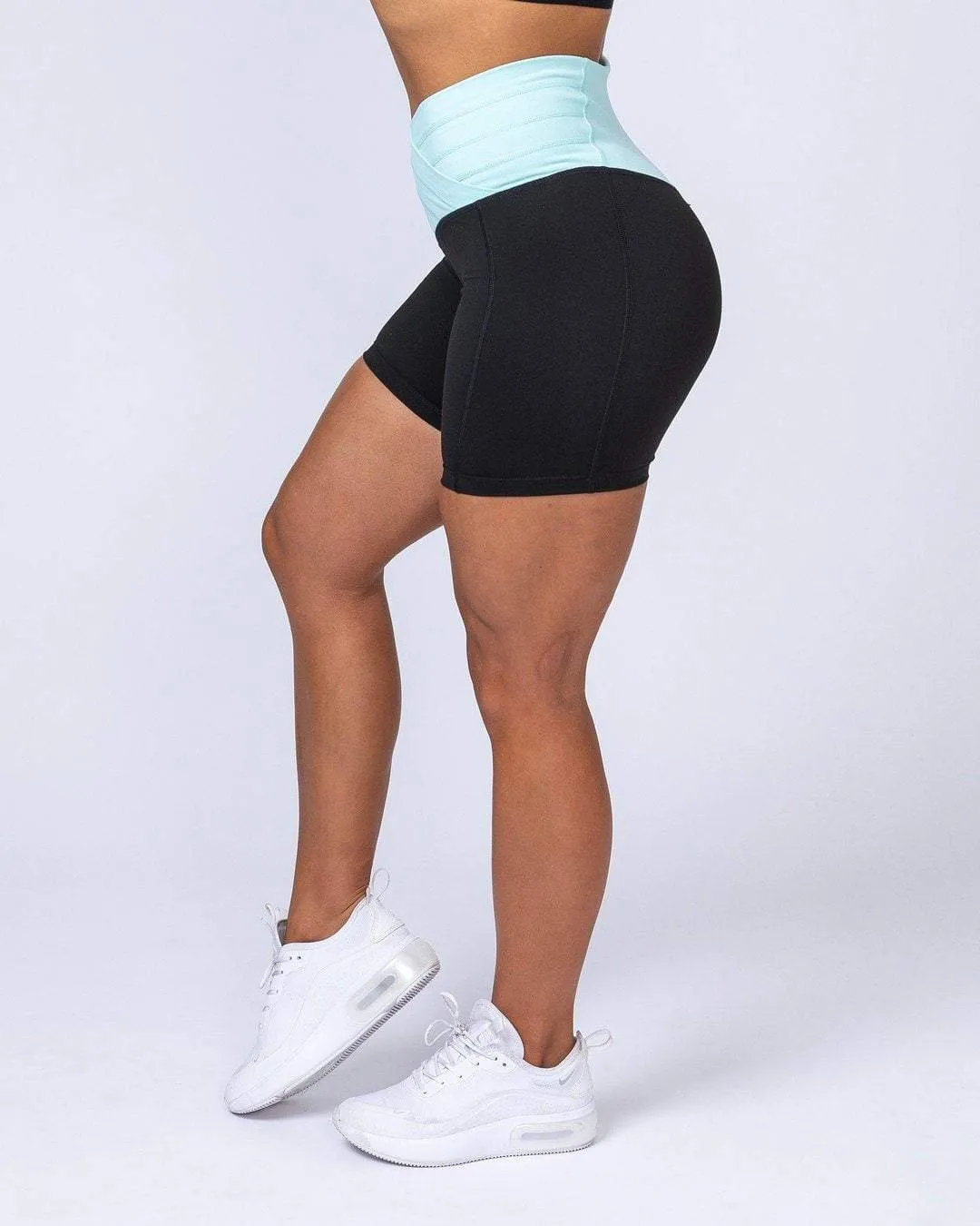 V Wrap High Waist Bike Shorts - Sky Blue