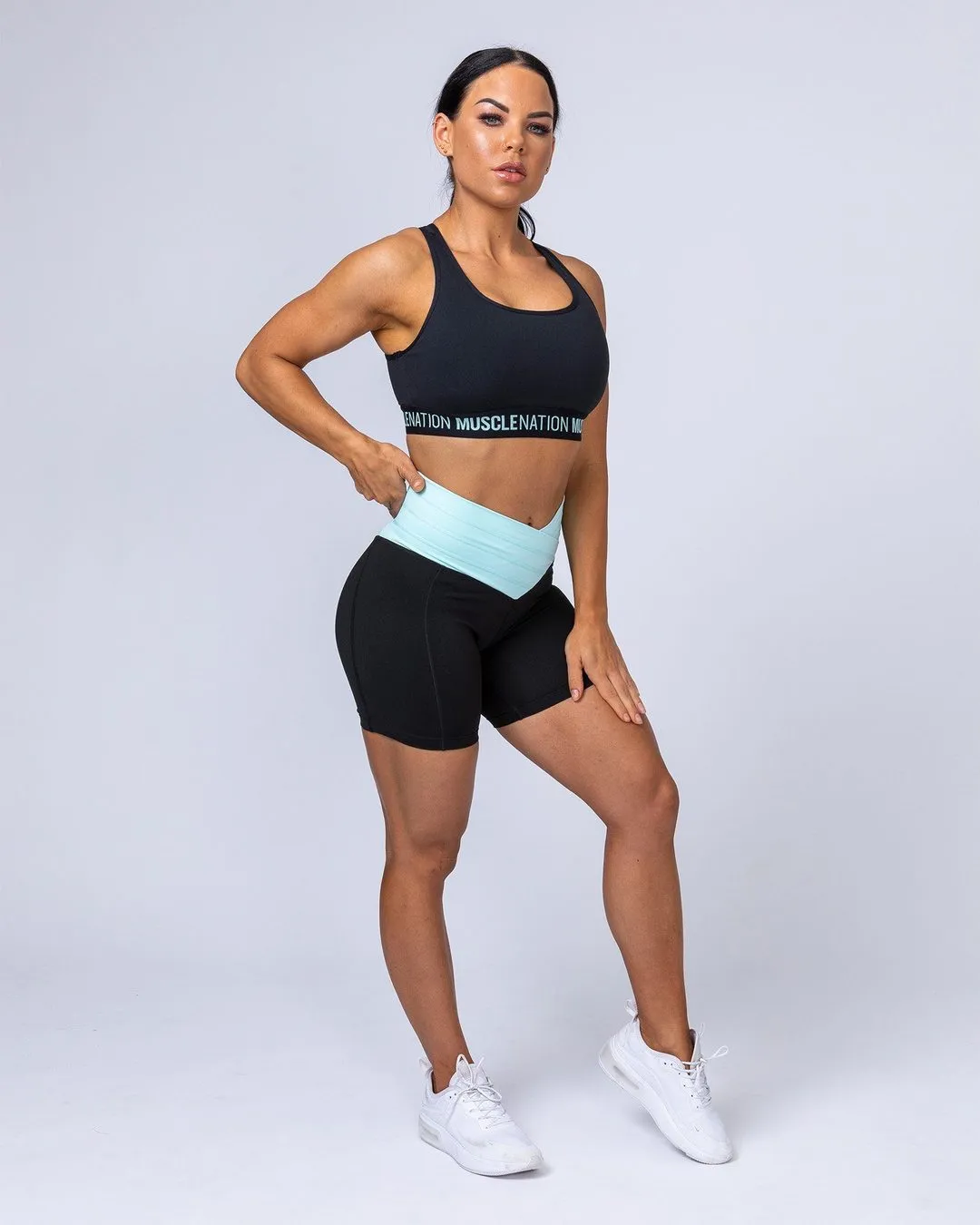V Wrap High Waist Bike Shorts - Sky Blue