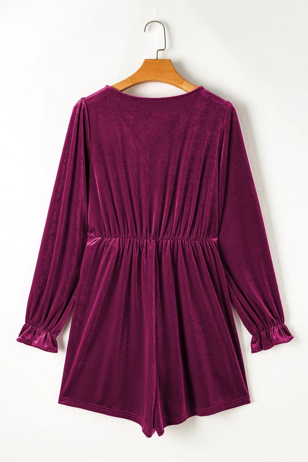 Velvet Surplice Neck Ruffled Sleeve Romper