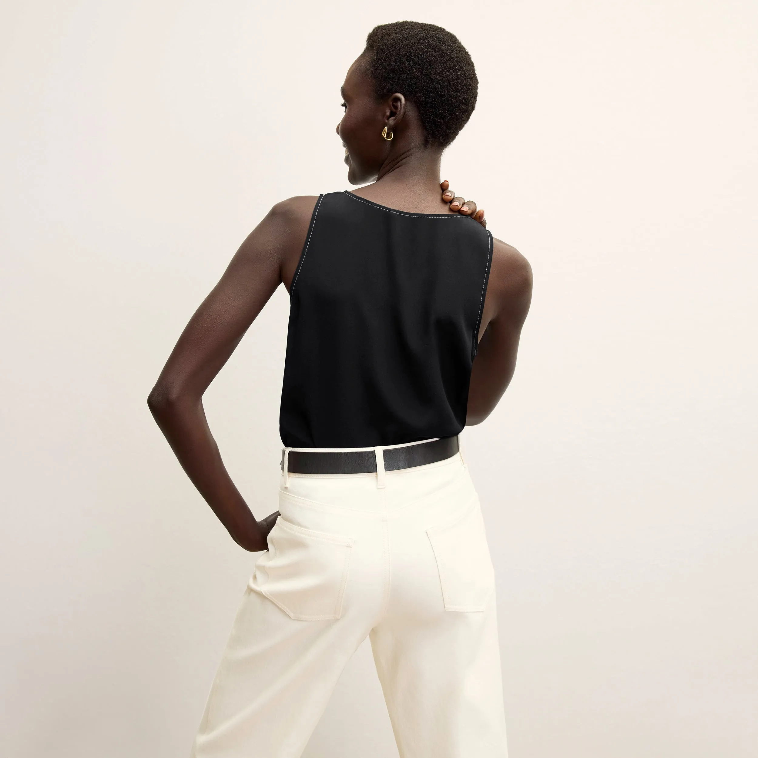 Vicky Tank - Washable Silk Top Stitch :: Black