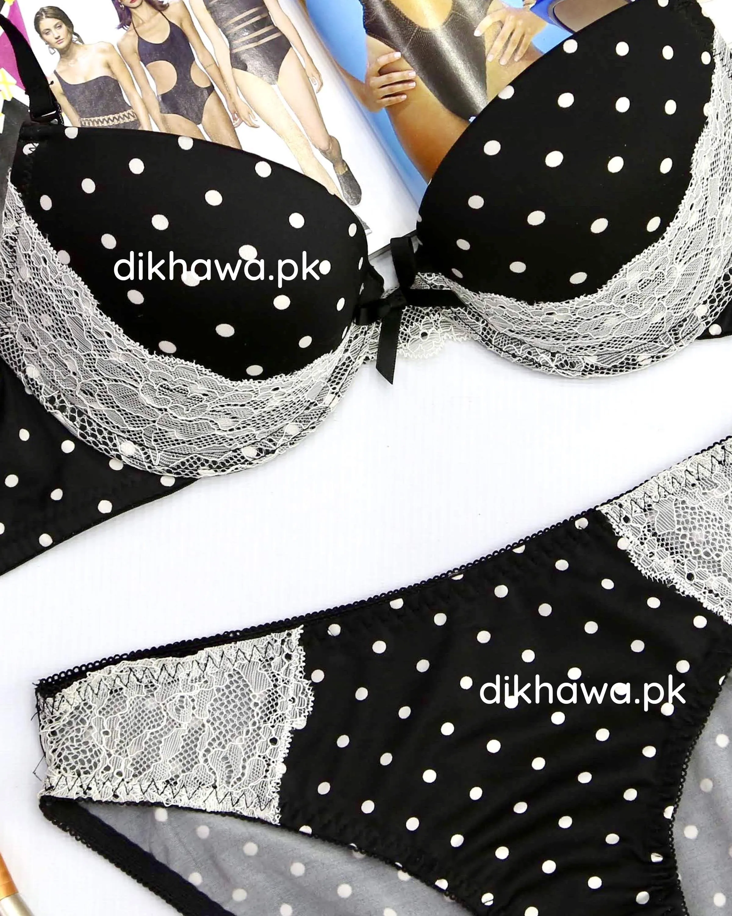 Victoria's Secret - Pushup Bra Panty Sets - Polka Dotted Lace Double Padded Bra- 2021