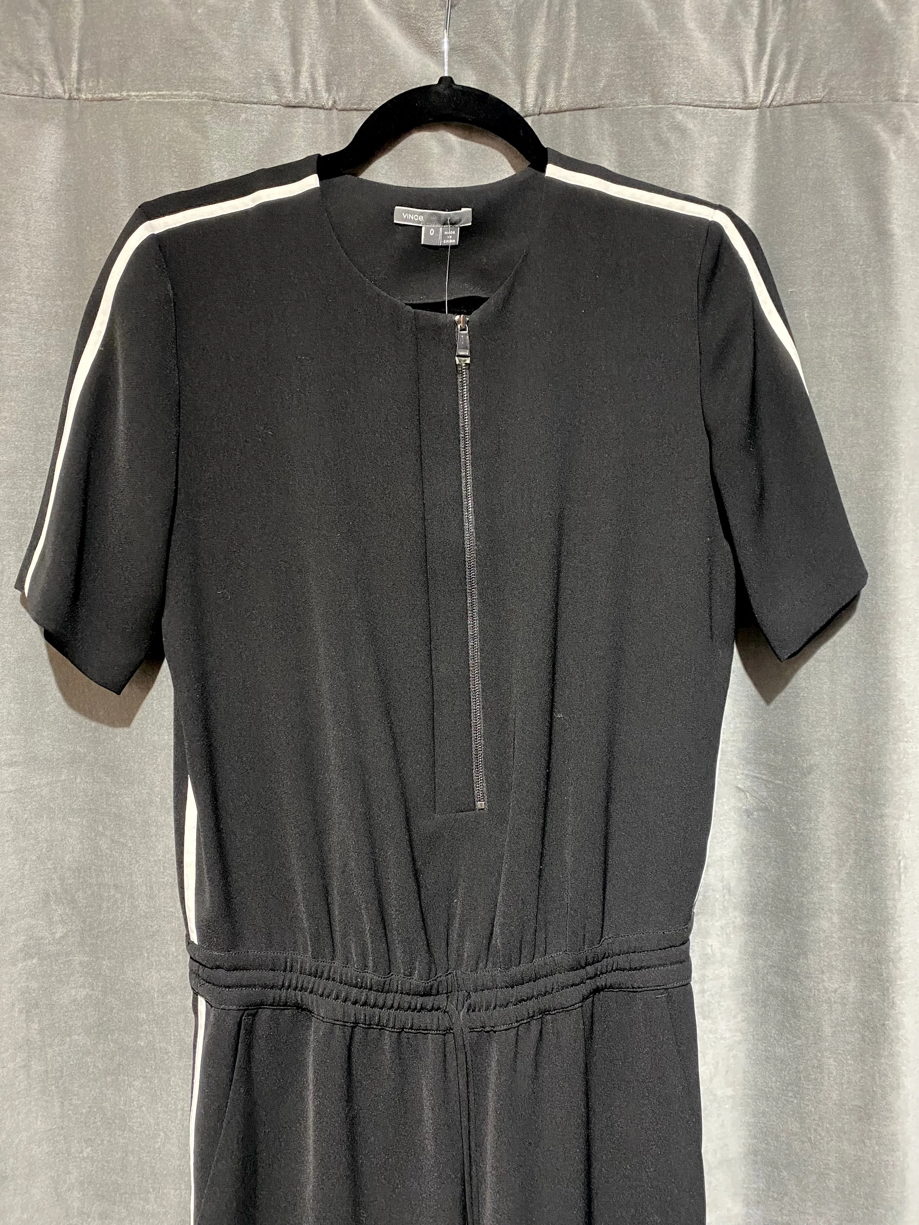 Vince Black Zip Top Shortsleeve Jumpsuit with Elastic Waist
