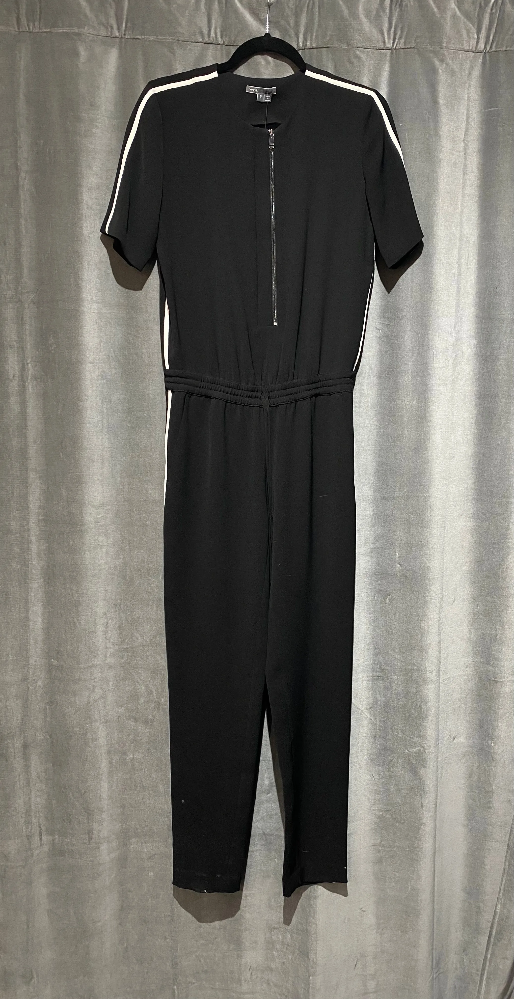 Vince Black Zip Top Shortsleeve Jumpsuit with Elastic Waist