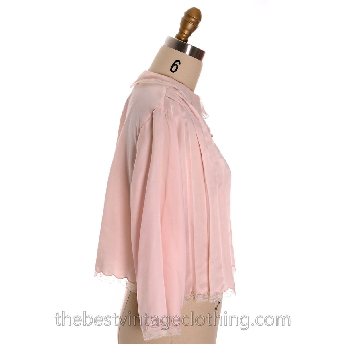 Vintage Bed Jacket Bonwit Teller Pink Satin w Lace Trim Never Worn 1950s L