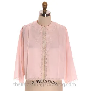 Vintage Bed Jacket Bonwit Teller Pink Satin w Lace Trim Never Worn 1950s L