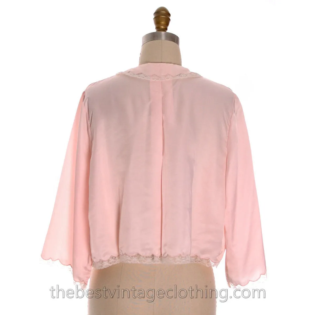 Vintage Bed Jacket Bonwit Teller Pink Satin w Lace Trim Never Worn 1950s L