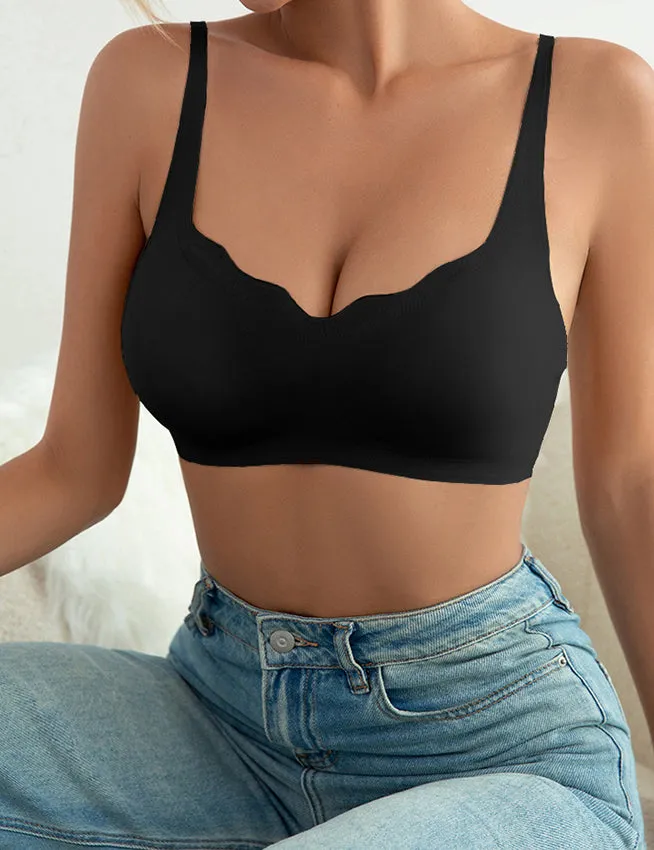 Wavy Edge Removable Pads Ice Silk Women Seamless Bra