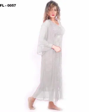 White 2Pc Net Nighty Flourish  - FL-0057