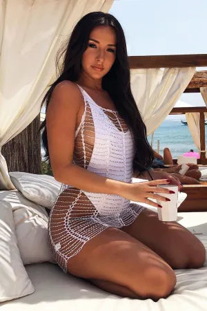 White Beaded Net Drop Dress - Blessyn