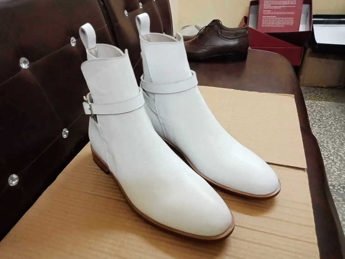 White Leather Jodhpurs Boots for Men - Stylish Ankle Footwear