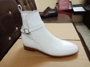 White Leather Jodhpurs Boots for Men - Stylish Ankle Footwear