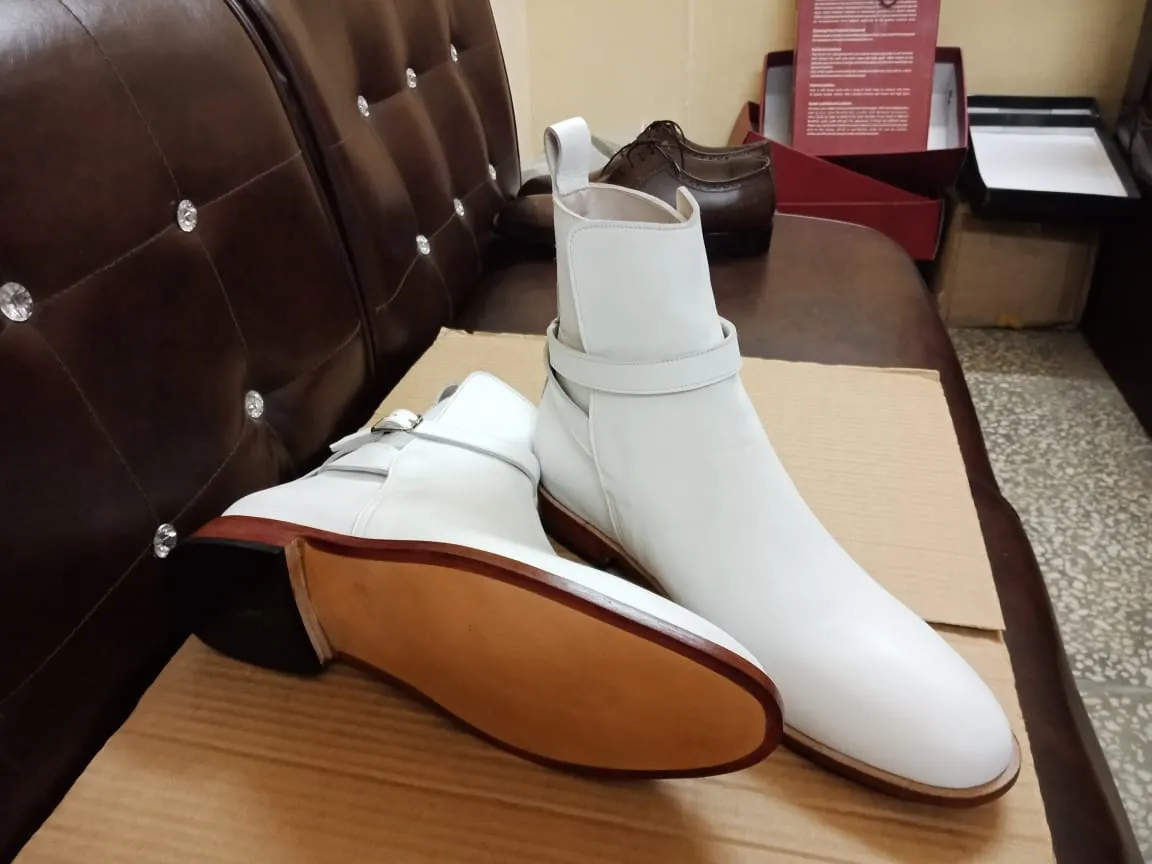 White Leather Jodhpurs Boots for Men - Stylish Ankle Footwear