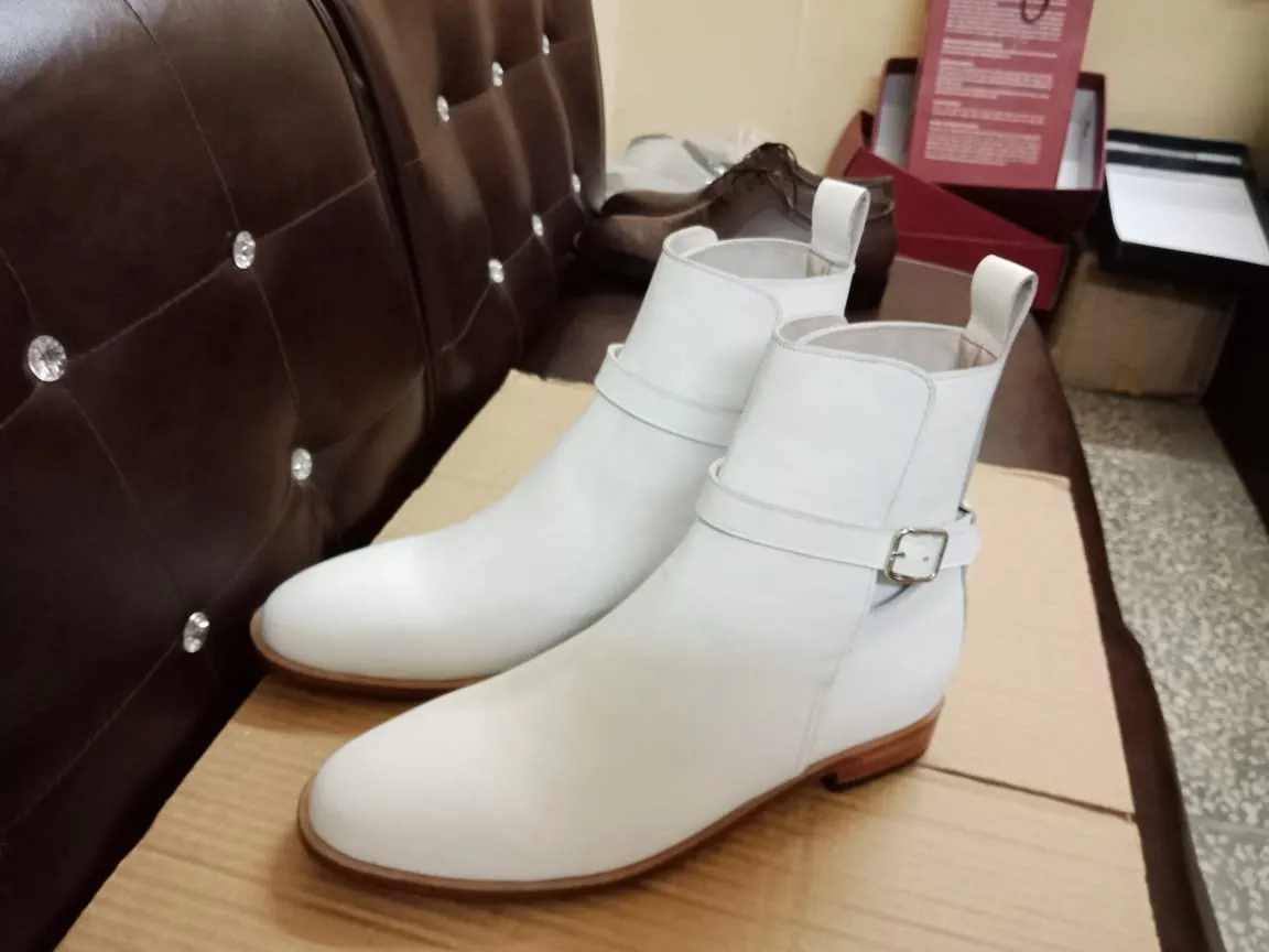 White Leather Jodhpurs Boots for Men - Stylish Ankle Footwear