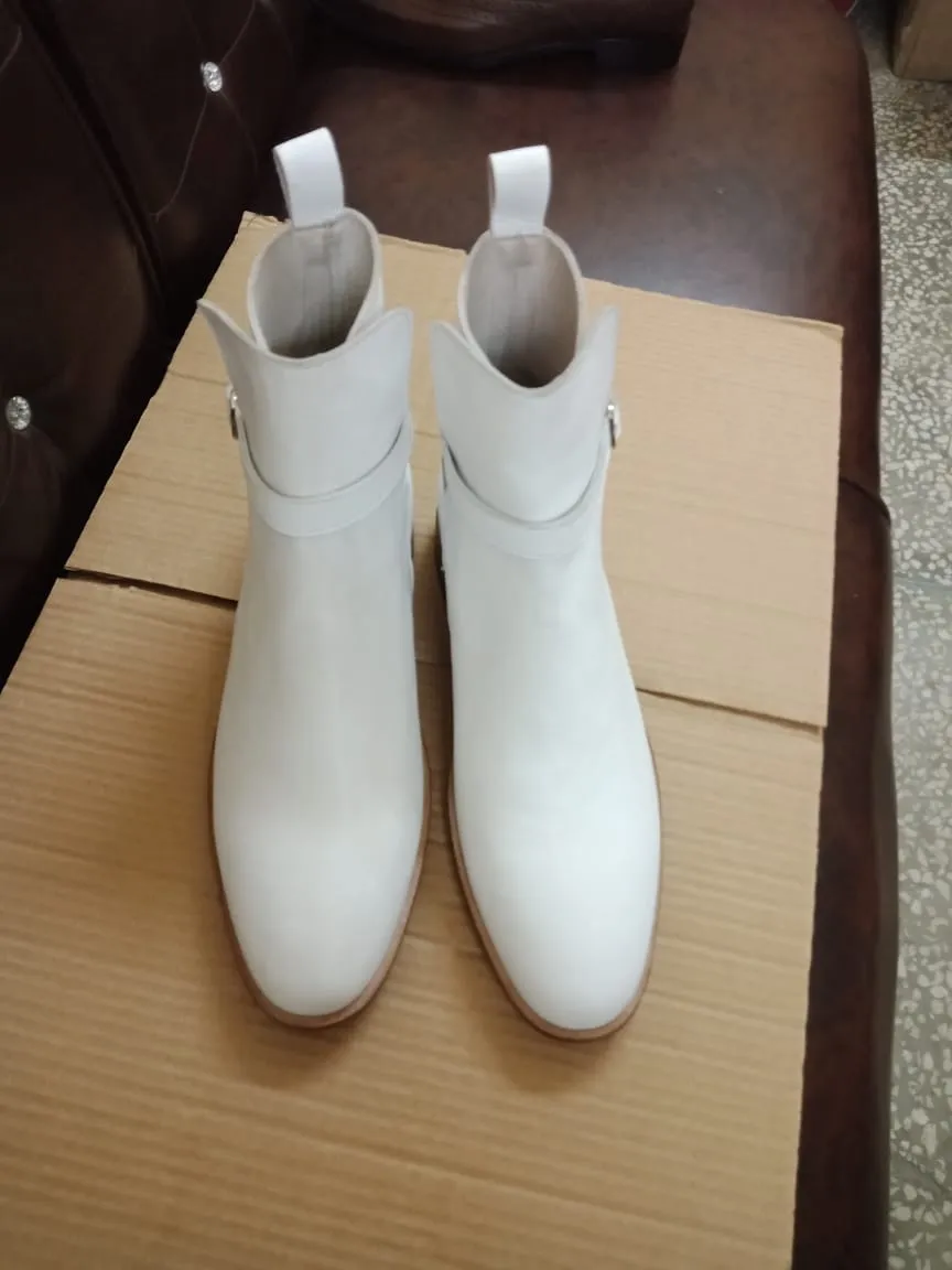 White Leather Jodhpurs Boots for Men - Stylish Ankle Footwear
