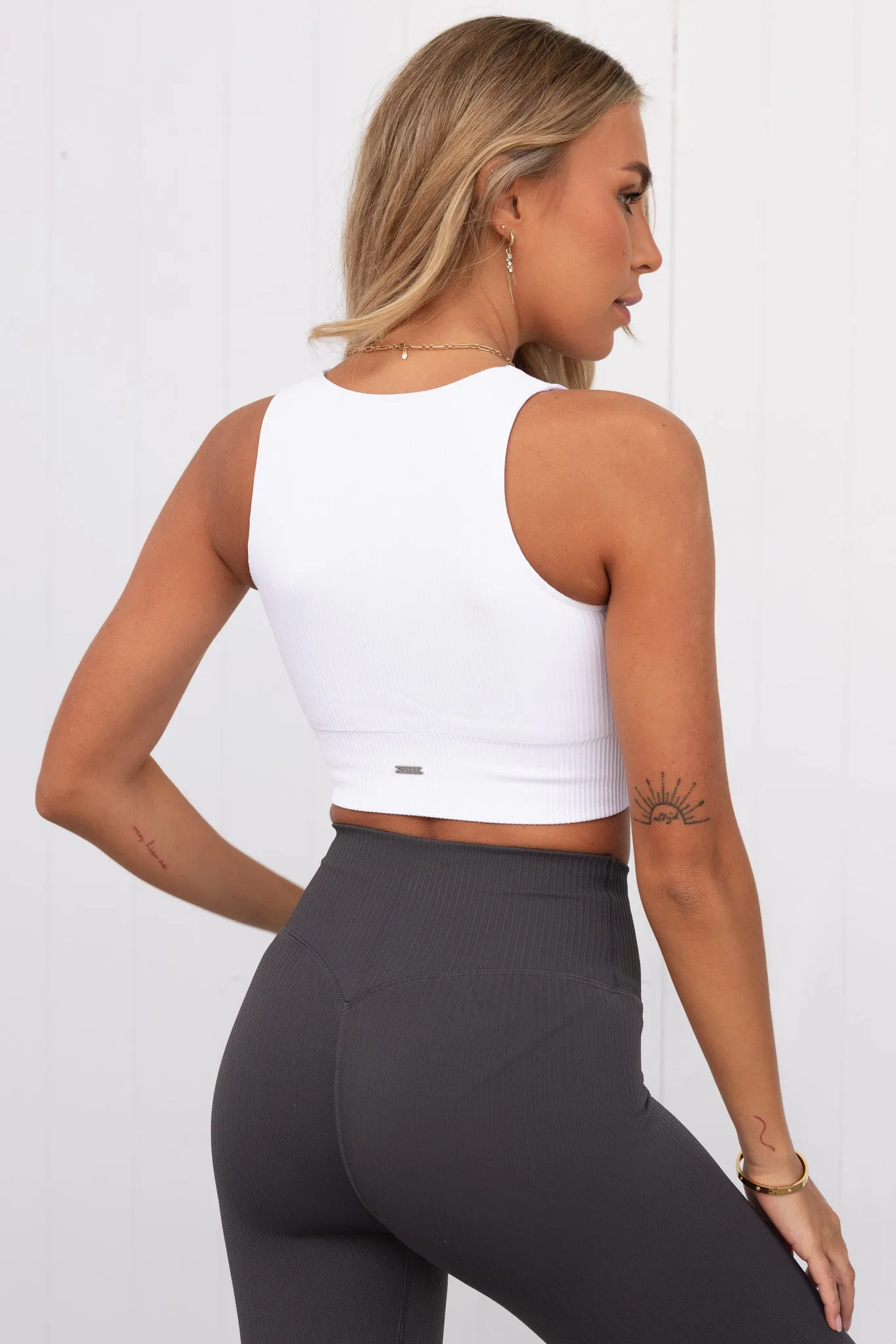 White Ribbed Seamless Crop Top