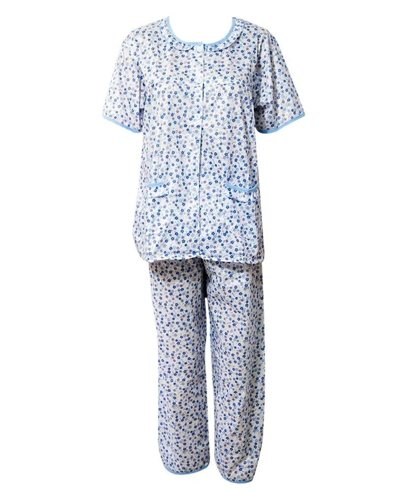 White With Tiny Blue Flowers Nightwear Suit 2Pc -11.21 Women Nightdress