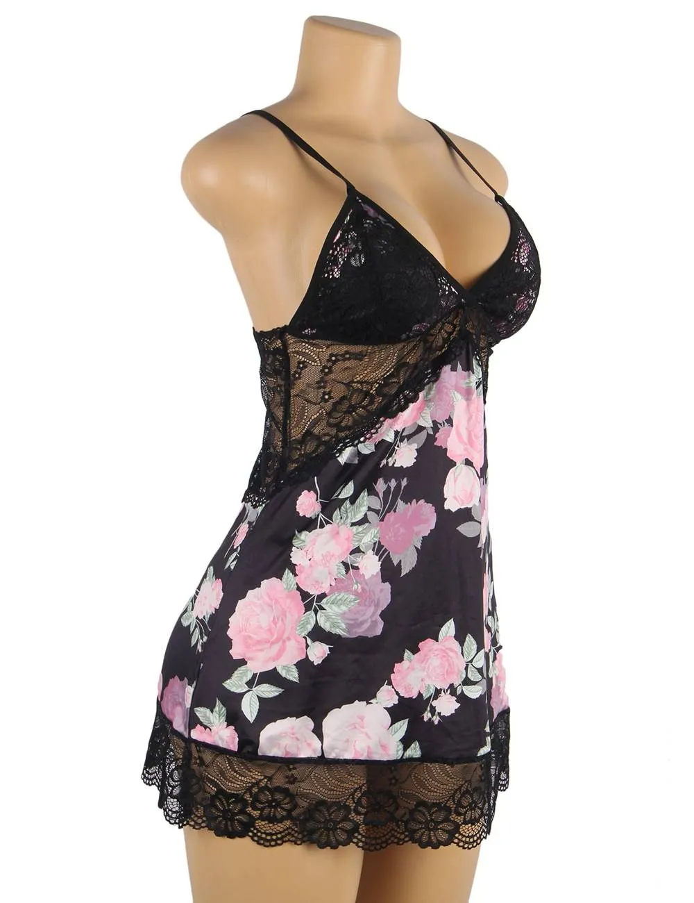 With Farawlaya Floral Print Lace-up Babydoll Without Underwire