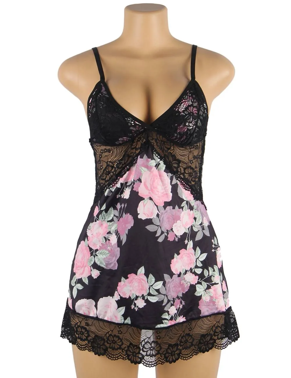 With Farawlaya Floral Print Lace-up Babydoll Without Underwire