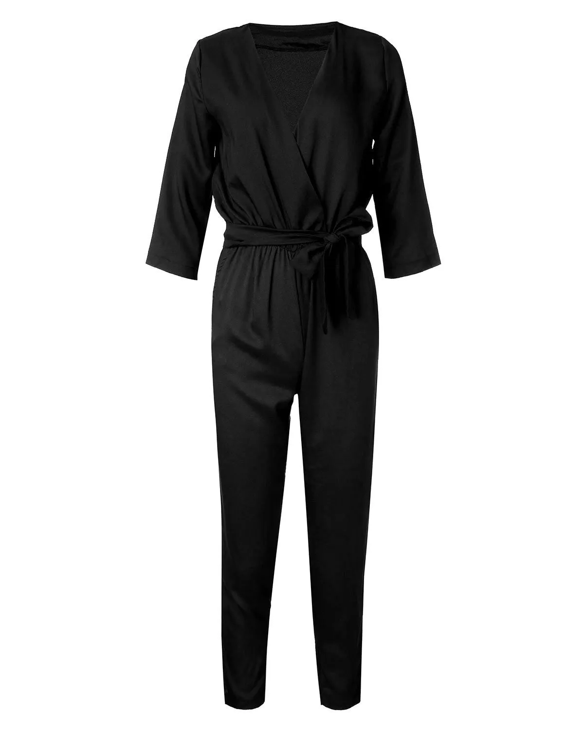 Women Jumpsuits Spring Autumn Bodysuit Half Sleeve V Neck Casual Elegant Ladies Long Office OL Rompers Overalls
