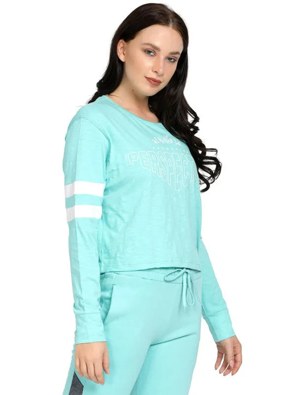Women Light Blue Loose Fit Printed T-Shirt - BOUNDLESS TOP-AV