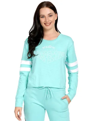 Women Light Blue Loose Fit Printed T-Shirt - BOUNDLESS TOP-AV