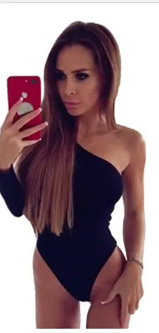 Women One Shoulder Neckline bodysuit