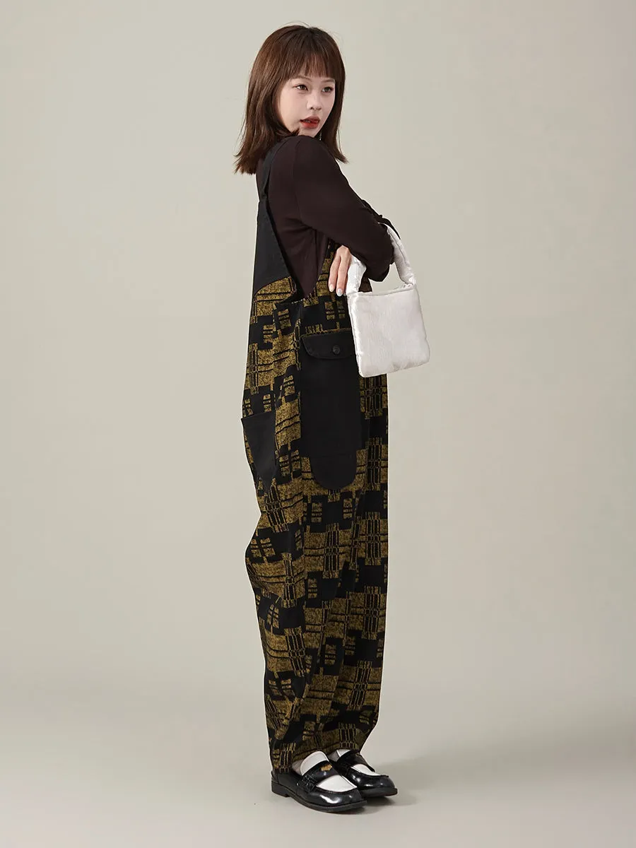 Women Retro Plaid Loose Jumpsuits
